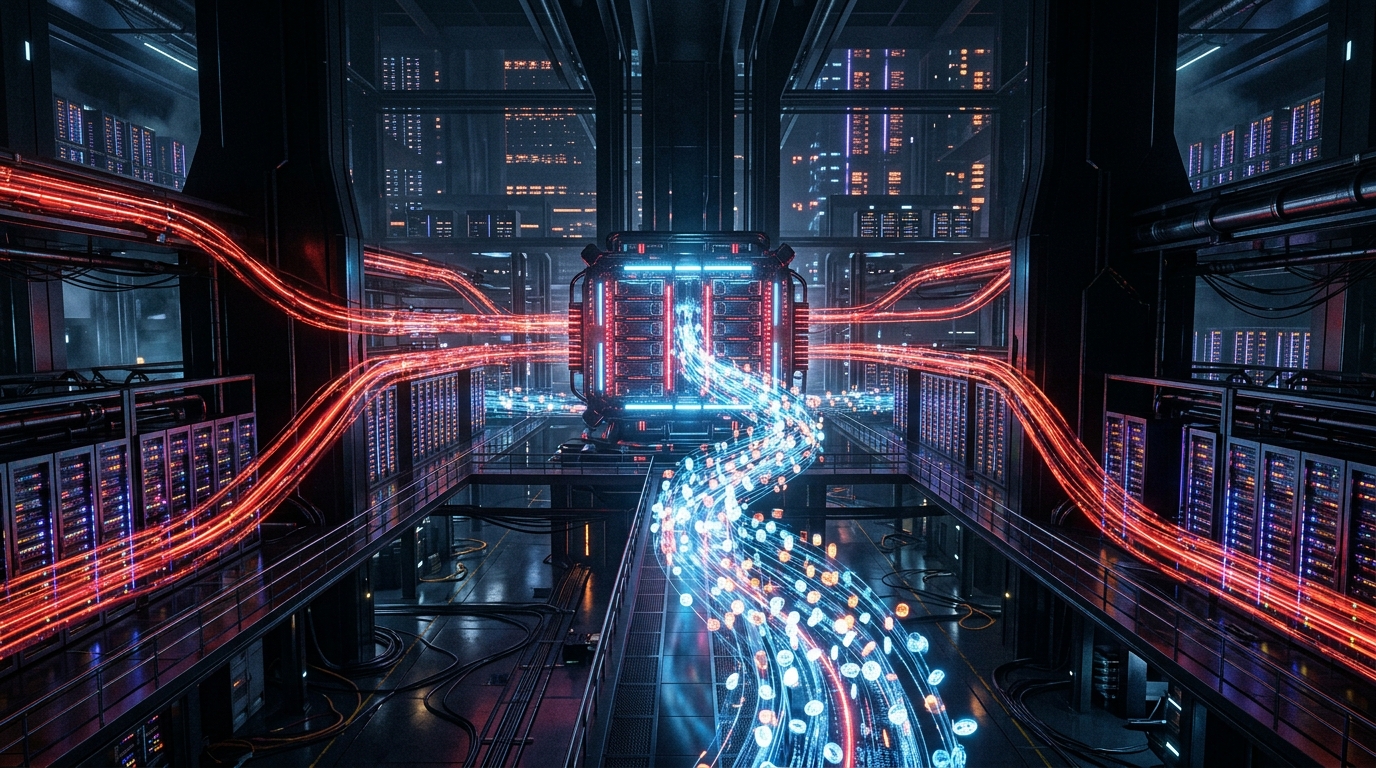 Conceptual visualization of AMD Radeon Cloud Token Factory compute datacenter