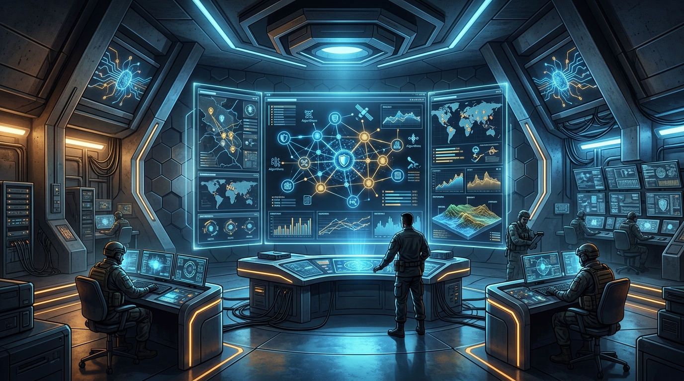Conceptual visualization of Pentagon GenAI.mil multi-model tactical command operations