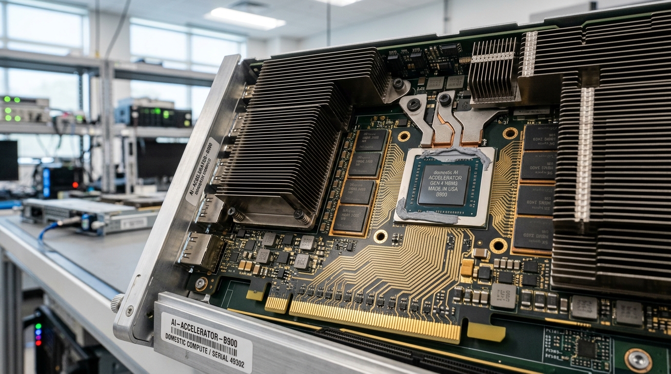 Close-up of Huawei Ascend 950DT accelerator blade featuring 144GB HiZQ 2.0 high-bandwidth memory